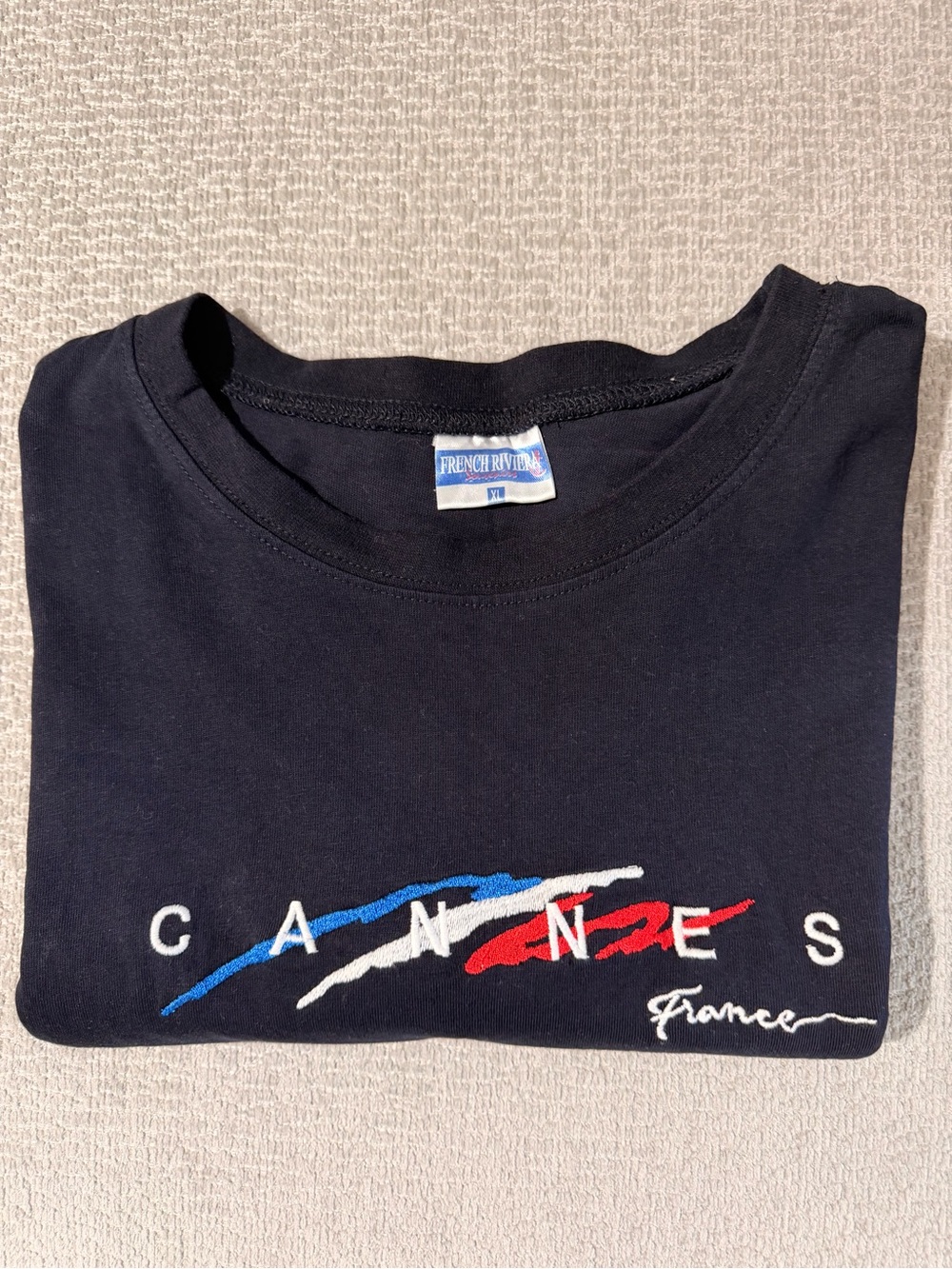 French Riviera Cannes France Embroidered Navy Graphic T-Shirt Size XL